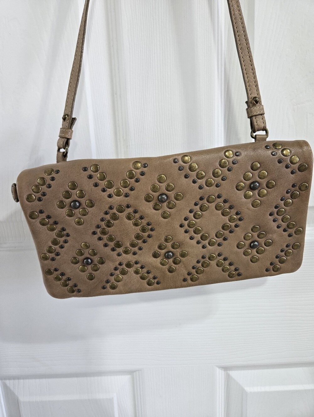 Lucky Brand Tan Studded Leather Crossbody Bag